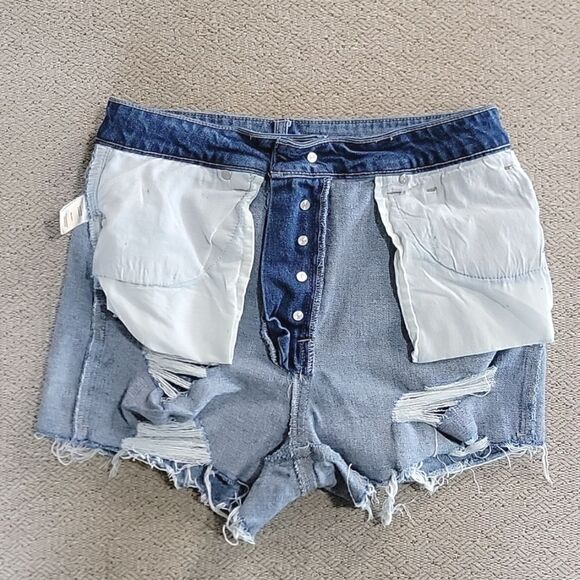 Tgla Distressed Destroyed High Rise Button Fly Jean Denim Shorts - Size 27 - Picture 13 of 14
